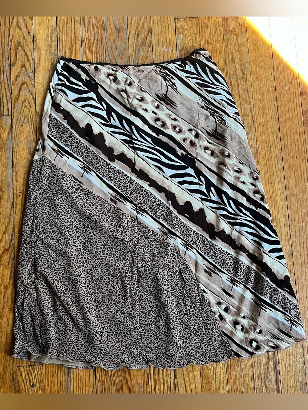 Brown animal print patchwork midi skirt